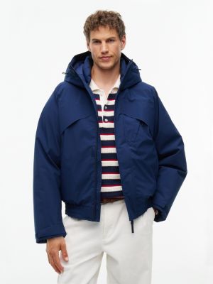 blue performance triple-layer water repellent hooded jacket for men tommy hilfiger