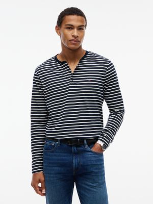 camiseta de manga larga con cuello henley blue de hombres tommy hilfiger