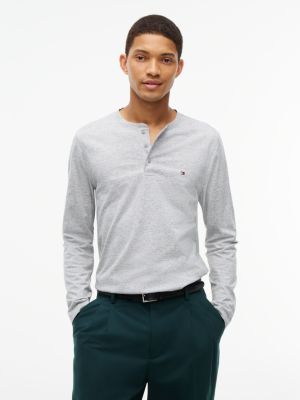 grey jersey henley long sleeve t-shirt for men tommy hilfiger