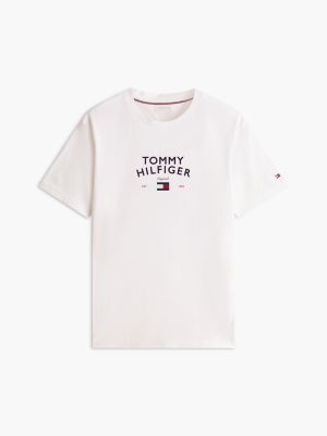 t-shirt con logo ad arco white da uomini tommy hilfiger