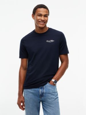 t-shirt en jersey à col ras-du-cou et logo blue pour hommes tommy hilfiger