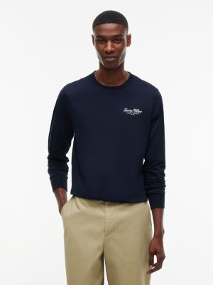 t-shirt en jersey à manches longues et logo blue pour hommes tommy hilfiger