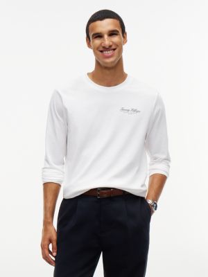t-shirt en jersey à manches longues et logo white pour hommes tommy hilfiger