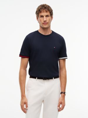 blue tipped cuff pique crew neck t-shirt for men tommy hilfiger