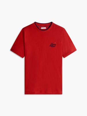 t-shirt con collo a contrasto e logo ricamato red da uomini tommy hilfiger