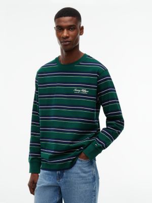 green gestreiftes relaxed fit langarmshirt für herren - tommy hilfiger