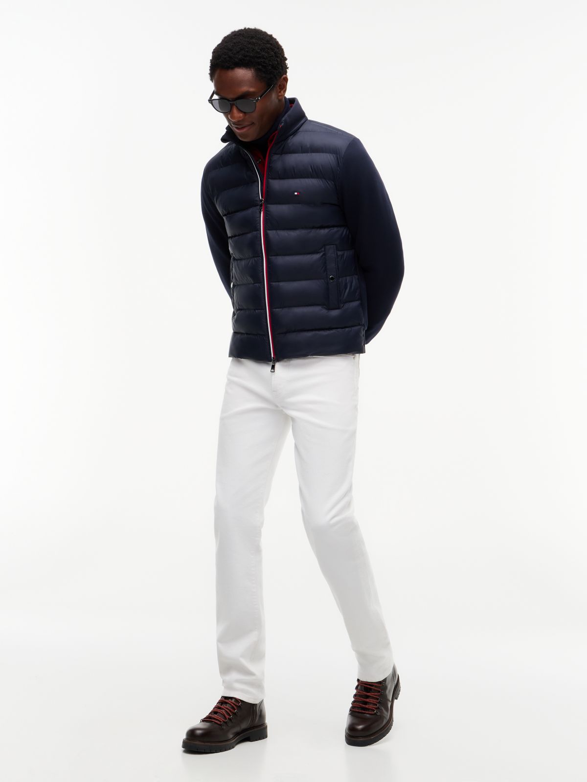 Mixed Texture Zip-Thru Sweatshirt — Blue