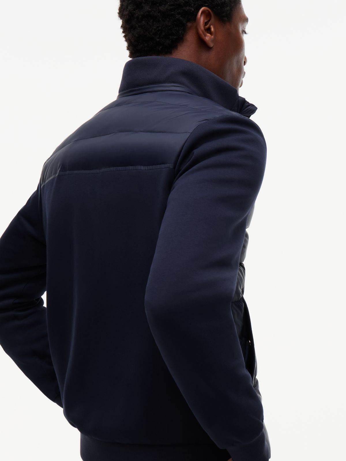 Mixed Texture Zip-Thru Sweatshirt — Blue
