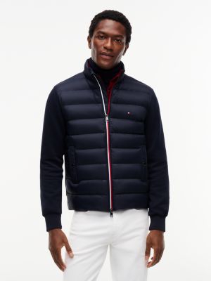 blue mixed texture zip-thru sweatshirt for men tommy hilfiger