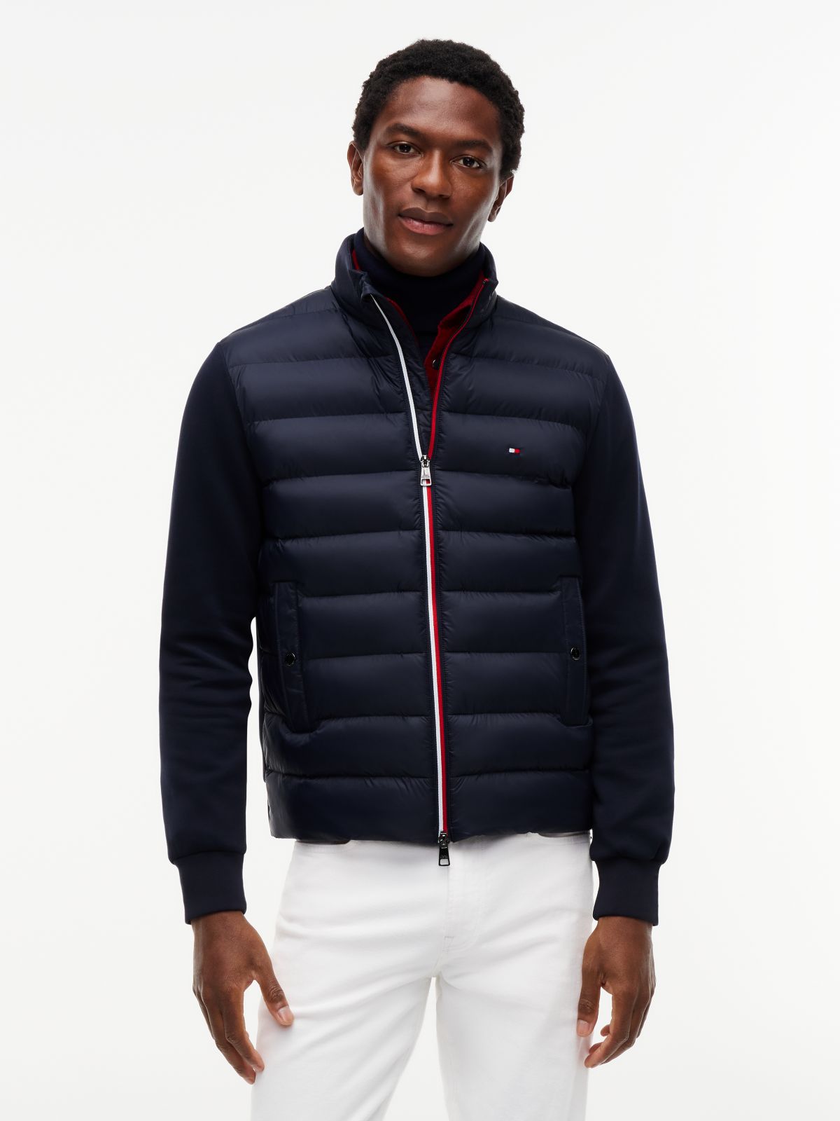 Mixed Texture Zip-Thru Sweatshirt — Blue