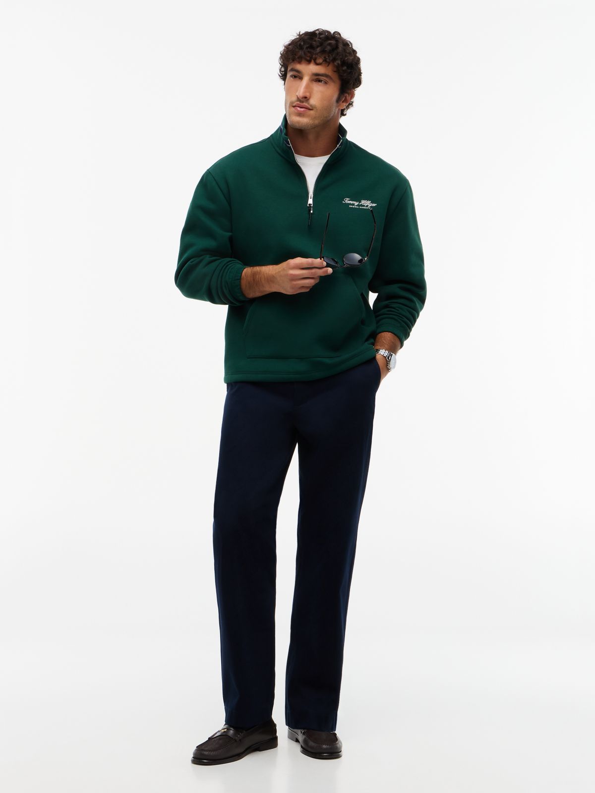 Drawstring Hem Relaxed Quarter-Zip Sweatshirt — Green