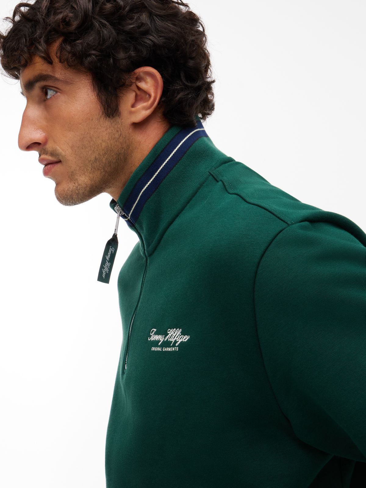 Drawstring Hem Relaxed Quarter-Zip Sweatshirt — Green