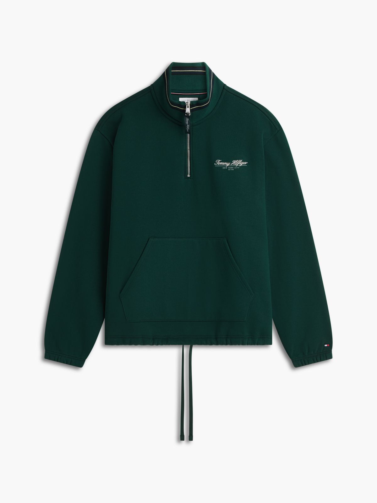 Drawstring Hem Relaxed Quarter-Zip Sweatshirt — Green