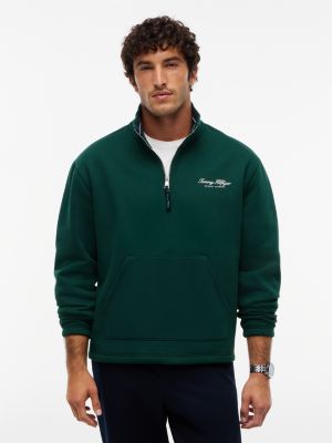 green drawstring hem relaxed quarter-zip sweatshirt for men tommy hilfiger