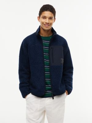blue wool blend teddy fleece zip-thru jumper for men tommy hilfiger