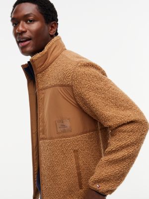 pull zippé en fourrure polaire avec laine marron pour hommes tommy hilfiger