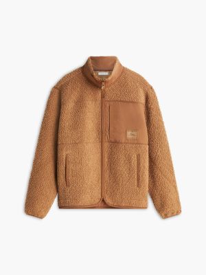 pull zippé en fourrure polaire avec laine marron pour hommes tommy hilfiger