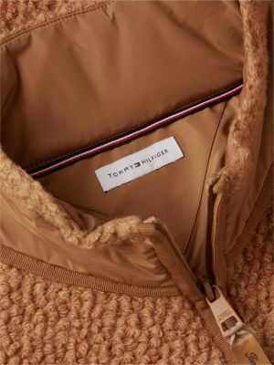pull zippé en fourrure polaire avec laine marron pour hommes tommy hilfiger