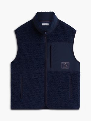 veste sans manche en polaire de laine mélangée bleu pour hommes tommy hilfiger