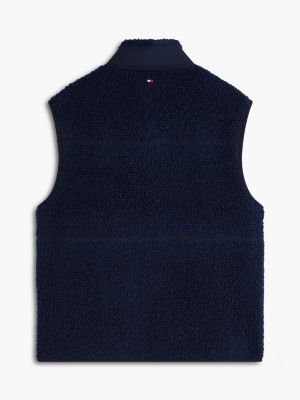 veste sans manche en polaire de laine mélangée bleu pour hommes tommy hilfiger