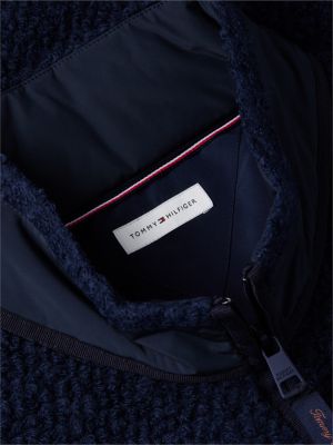 veste sans manche en polaire de laine mélangée bleu pour hommes tommy hilfiger