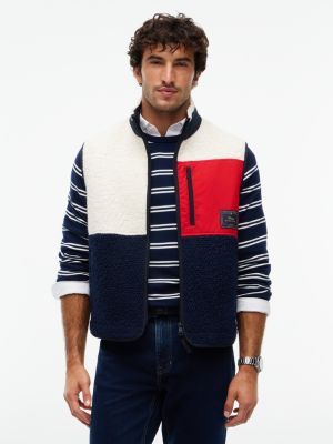 yellow wool blend teddy fleece gilet for men tommy hilfiger