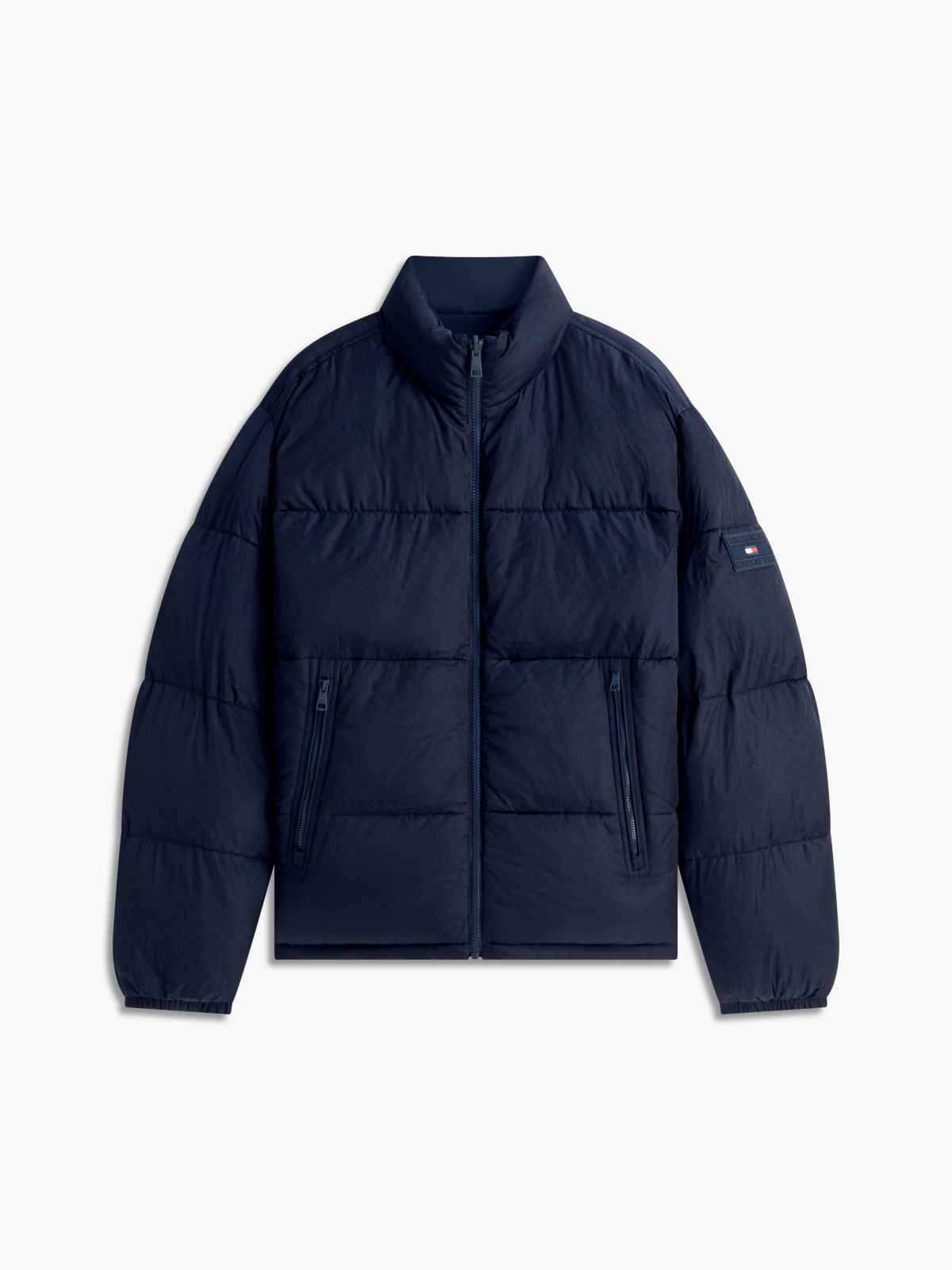 Flag Jacquard Down Reversible Puffer Jacket — Blue
