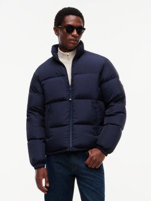 blue flag jacquard down reversible puffer jacket for men tommy hilfiger