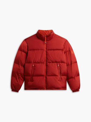 doudoune réversible à motif en jacquard rouge pour hommes tommy hilfiger