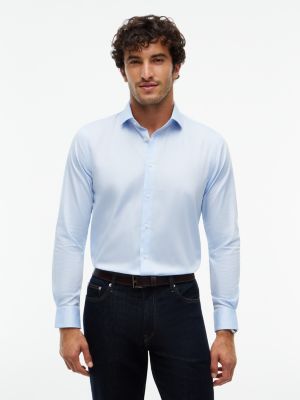 blue new york label slim fit flex collar shirt for men tommy hilfiger