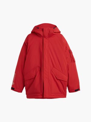 red down hooded parka for men tommy hilfiger
