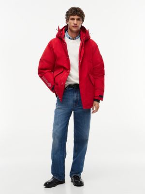 red down hooded parka for men tommy hilfiger