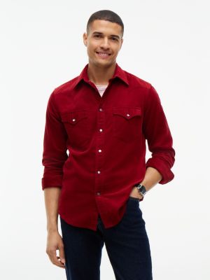 red regular fit western corduroy shirt for men tommy hilfiger