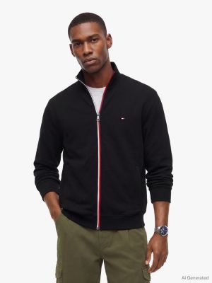 black bawełniana bluza dresowa z sygnowanym paskiem dla mężczyźni - tommy hilfiger