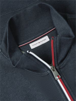blauw terry trainingsjack met signature-streep voor heren - tommy hilfiger