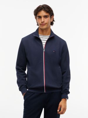 blue bawełniana bluza dresowa z sygnowanym paskiem dla mężczyźni - tommy hilfiger