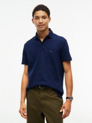blue regular fit waffle knit polo shirt for men tommy hilfiger