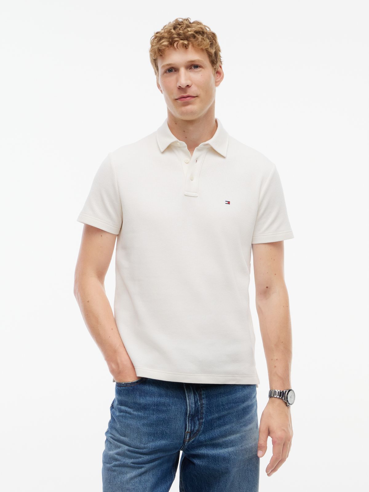 Regular Fit Waffle Knit Polo Shirt — Yellow