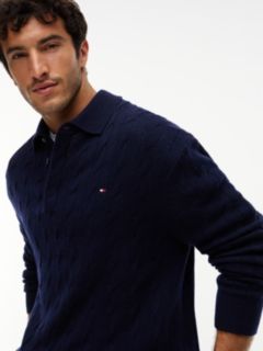 Pure Wool Cable Knit Rugby Jumper — Blue 3