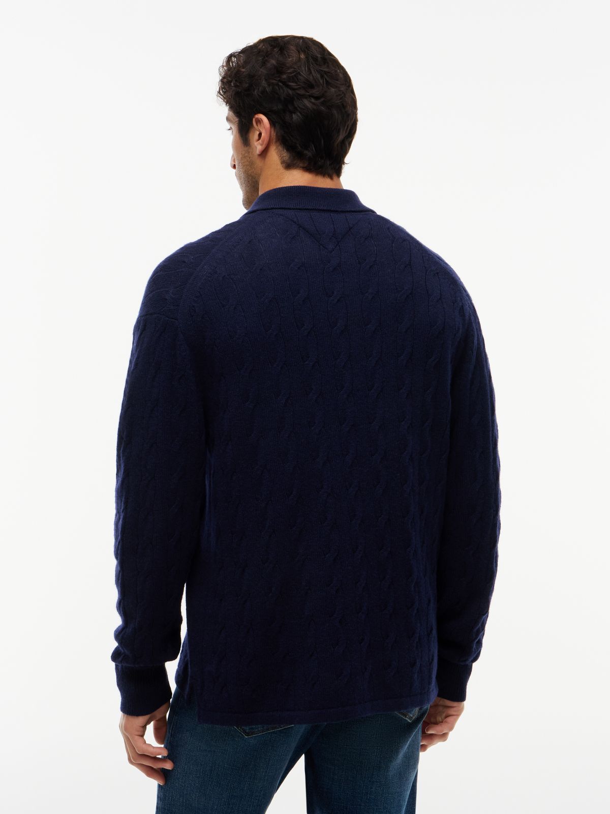 Pure Wool Cable Knit Rugby Jumper — Blue