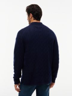Pure Wool Cable Knit Rugby Jumper — Blue 4