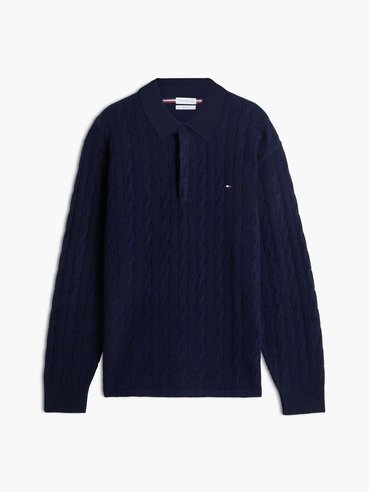 Pure Wool Cable Knit Rugby Jumper — Blue
