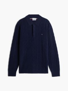 Pure Wool Cable Knit Rugby Jumper — Blue 5
