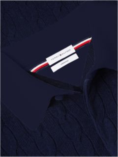 Pure Wool Cable Knit Rugby Jumper — Blue 6