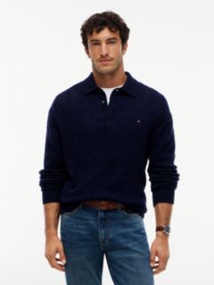 Pure Wool Cable Knit Rugby Jumper — Blue 1