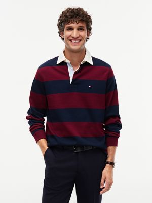 purple jersey sweatshirt met rugbystreep voor heren - tommy hilfiger