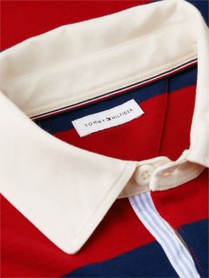 red rugby stripe jersey sweatshirt for men tommy hilfiger