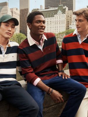 red rugby stripe jersey sweatshirt for men tommy hilfiger
