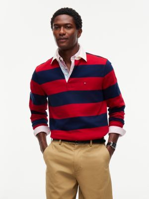 red rugby stripe jersey sweatshirt for men tommy hilfiger