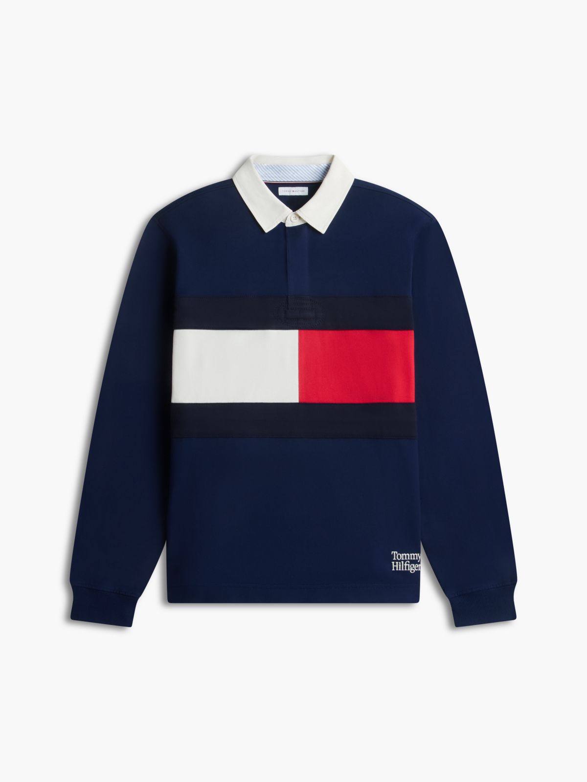 Colour-Blocked Flag Rugby Sweatshirt — Blue